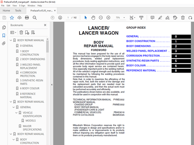 Mitsubishi Lancer / Lancer Wagon 2003 Body Repair Manual – PDF DOWNLOAD