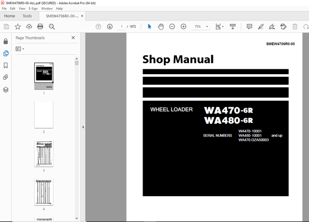 Komatsu WA470-6R,WA480-6R Wheel Loader Repair Service Manual SMEW4706R0-00 - PDF DOWNLOAD