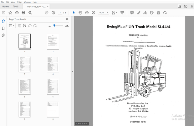 Drexel SwingMast Lift Truck SL44/4 Technical Manual 17543-08 – PDF DOWNLOAD