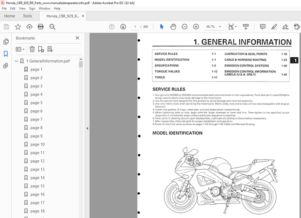 HONDA CBR929 RR Service Manual - PDF DOWNLOAD