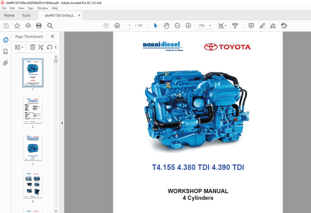 Nanni Diesel Engine Base T4.155 4.380 TDI 4.390 TDI 4 Cylinders Workshop Manual 60300140 – PDF 