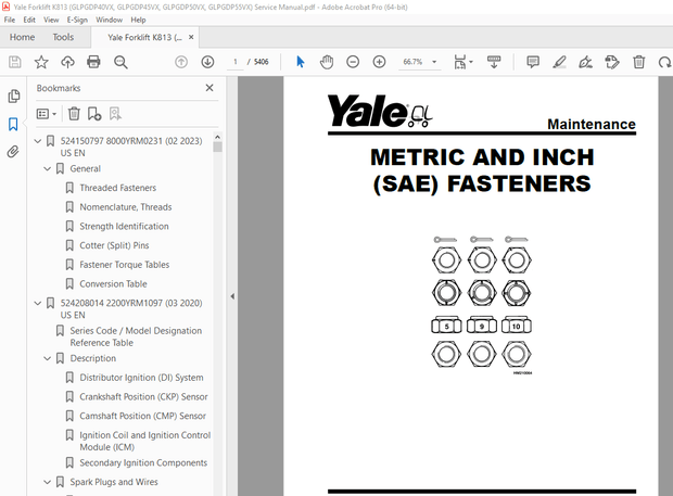 Yale Forklift K813 (GLPGDP40VX, GLPGDP45VX, GLPGDP50VX, GLPGDP55VX) Service Manual - pdf