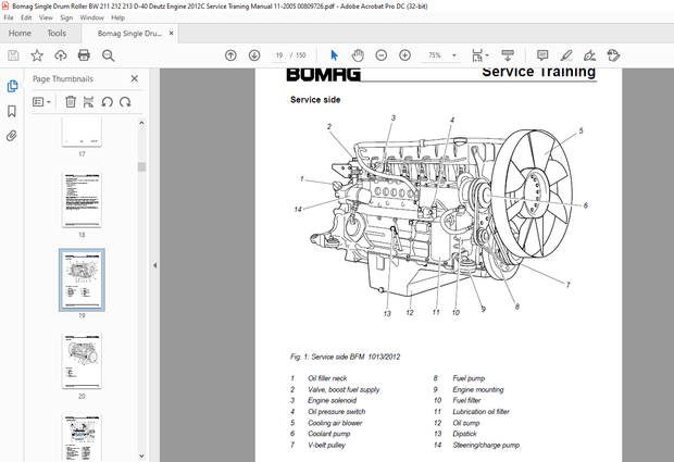 Bomag BW 211 212 213 D-40 with Deutz engine 2012 C  Rollers Service Training Manual 00809726 PDF
