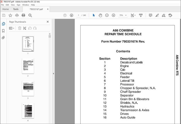Gleaner NA Harvesting A86 Combine Repair Time Schedule Manual 79033167A – PDF DOWNLOAD