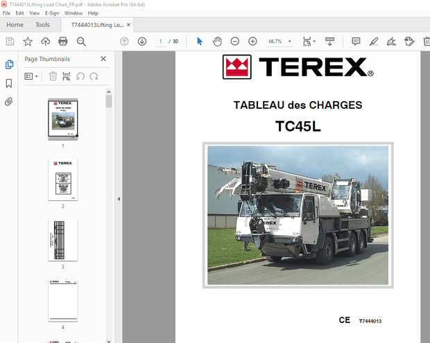 Terex Crane TC45L TABLEAU des CHARGES SN 740046 – PDF DOWNLOAD