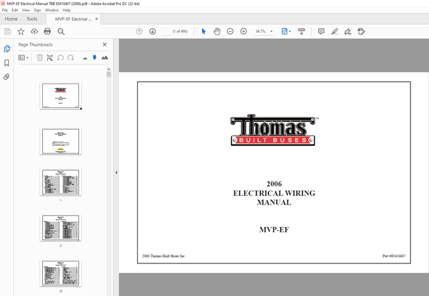 Thomas Built Buses MVP-EF 2006 Electrical Wiring Manual – PDF DOWNLOAD