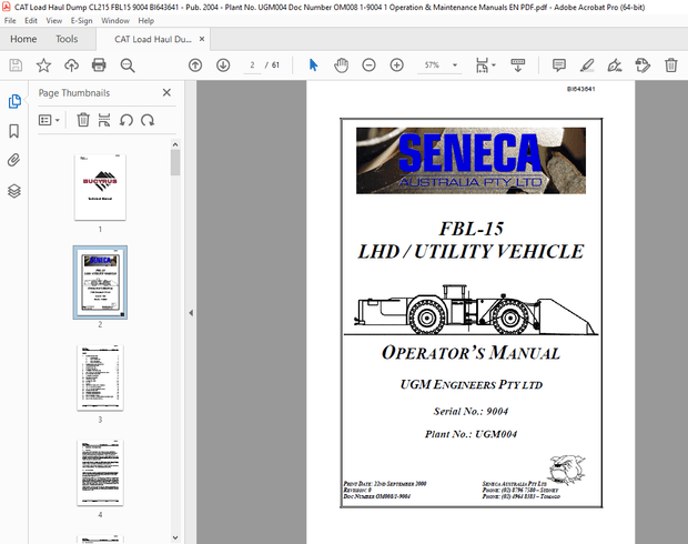 CAT Load Haul Dump FBL-15 LHD / UTILITY VEHICLE Operators Manual - PDF DOWNLOAD