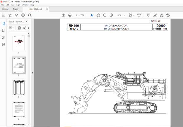 CAT RH400 Hydraulic Shovel Bucyrus Spare Parts Catalog Manual BI015142 - PDF DOWNLOAD