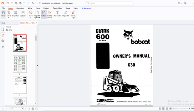 Bobcat 630 Clark 600 Series Owners Manual - PDF DOWNLOAD