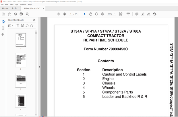 AGCO® NA ST34A ST41A ST47A ST52A ST60A COMPACT TRACTOR Repair Time Schedule Manual 79033453C – PDF 