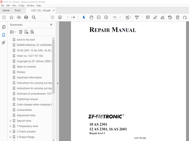 ZF-TRONIC 10 AS 2301 12 AS 2301 16 AS 2601 Repair Manual 1327 751 102 - PDF DOWNLOAD