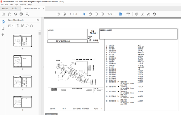 Laverda Header Barre 2006 Parts Catalog Manual – PDF DOWNLOAD