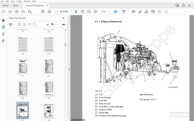 Sany SY335C9C4K Crawler Hydraulic Excavator Service Manual – PDF DOWNLOAD