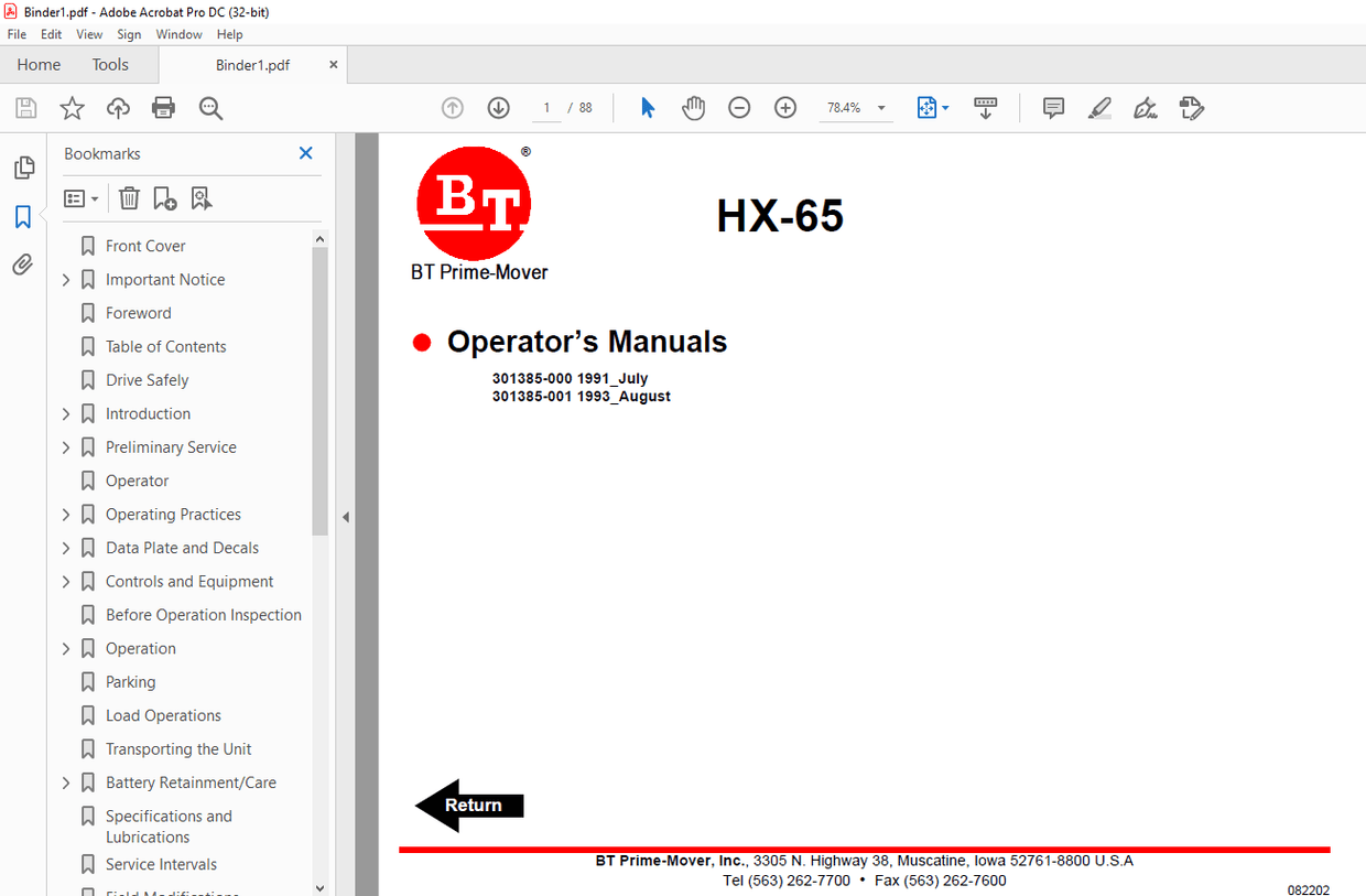 BT Forklift HX-65 HX 65 ELECTRIC PALLET TRUCK OPERATOR’S MANUAL – PDF ...