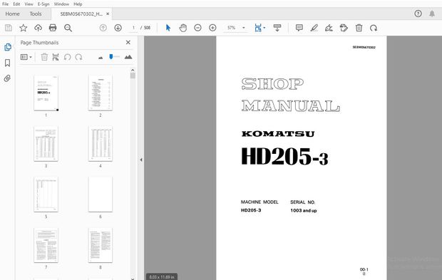 KOMATSU HD205-3 SHOP MANUAL SEBM05670302 - PDF DOWNLOAD