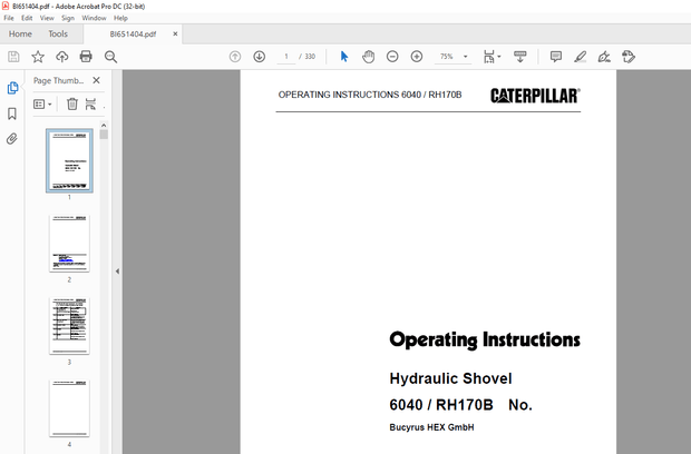 Cat Bucyrus 6040 RH170B Hydraulic Excavator Operating Instructions Manual BI651404 – PDF DOWNLOAD