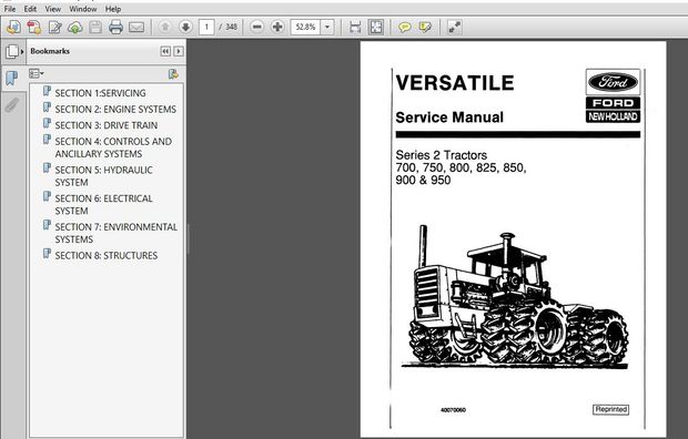New Holland Versatile Series 2 Tractors 700 750 800 825 850 900 &amp; 950 Service Manual (40070060) – NH