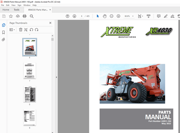 Xtreme XR4030 Telehandler Parts Manual 24951-100 – PDF DOWNLOAD