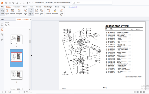 Yamaha Genuine Motorcycle XT250K_KC Parts Manual - PDF DOWNLOAD