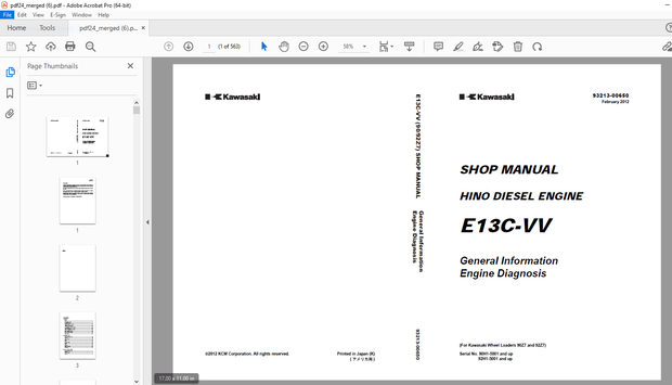 Kawasaki E13C-VVDIESEL(General Information Engine Diagnosis)Wheel Loaders 90Z7 &amp;92Z7 Shop Manual PDF
