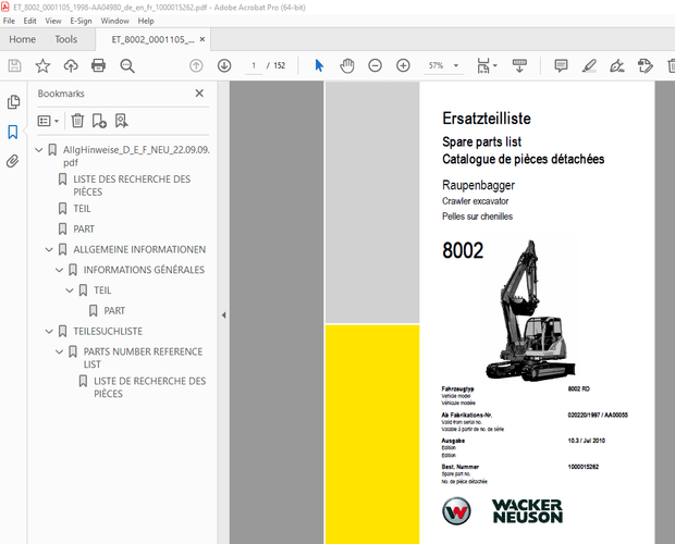 Wacker Neuson 8002 Crawler Excavator Parts Manual - PDF DOWNLOAD 