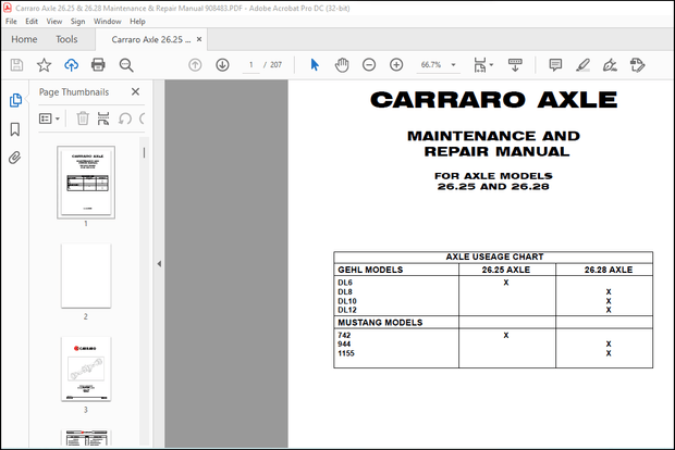Carraro Axle 26.25 &amp; 26.28 Maintenance &amp; Repair Manual 908483 – PDF DOWNLOAD