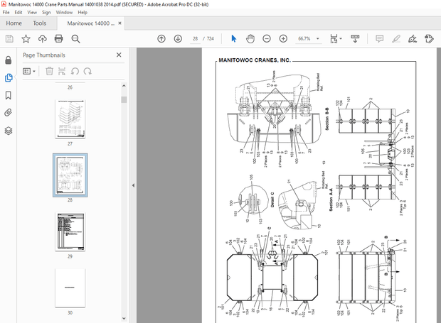 Manitowoc Crane 14000 Parts Manual SN 14001038 – PDF DOWNLOAD