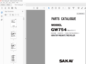 Sakai GW754 ENGINE KUBOTA V3800-TIEF4B-RRSH-1 VIBRATORY PNEUMATIC TIRED ROLLER Parts Catalog Manual