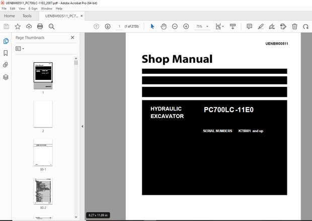 Komatsu PC700LC-11E0 Hydraulic Excavator Shop Manual UENBM00511 - PDF DOWNLOAD