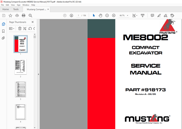 Mustang Compact Excavator ME8002 Service Manual(918173) – PDF DOWNLOAD