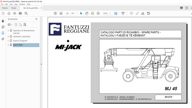 Fantuzzi Reggiane CS 45 KL Operator &amp; Parts manual + Electrical &amp; Hydraulic Diagrams Manual  