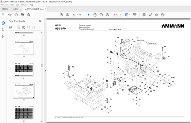 Ammann ARX 91 Tandem Roller Parts Manual 0120-0161 - PDF