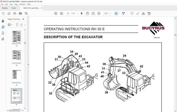 CAT Bucyrus RH 30F Hydraulic Excavator Operating Instructions Manual BI651531 – PDF DOWNLOAD