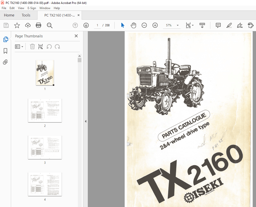 Iseki TX2160 Tractor 2&4 Wheel Drive Parts Manual PDF DOWNLOAD