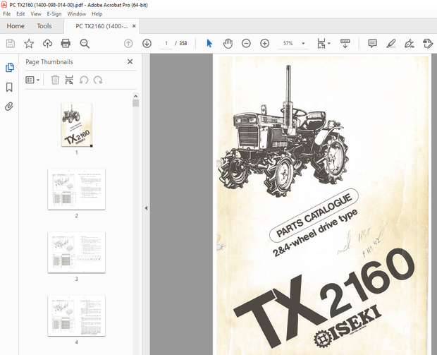 Iseki TX2160 Tractor 2&amp;4 Wheel Drive Parts Manual - PDF DOWNLOAD
