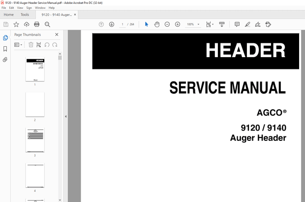 AGCO® NA 9120 9140 Auger Header SERVICE MANUAL – PDF DOWNLOAD