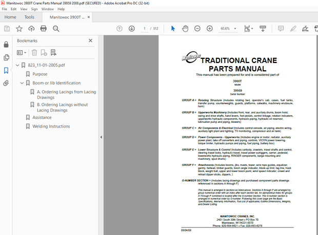 Manitowoc Traditional Crane 3900T Parts Manual SN 39959 PDF