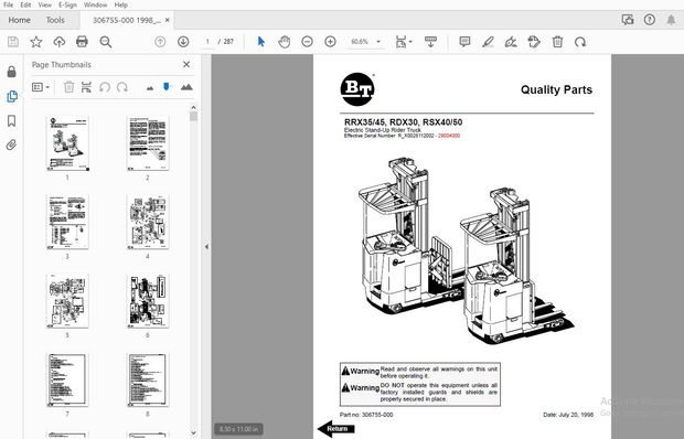 BT FORFLIFT RRX35/45, RDX30, RSX40/50 QUALITY PARTS MANUAL 306755-000 July 1998 - PDF DOWNLOAD