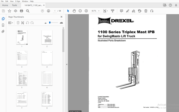 Drexel 1100 Series Triplex Mast IPB SwingMast Lift Truck Parts Manual 1418472 – PDF DOWNLOAD