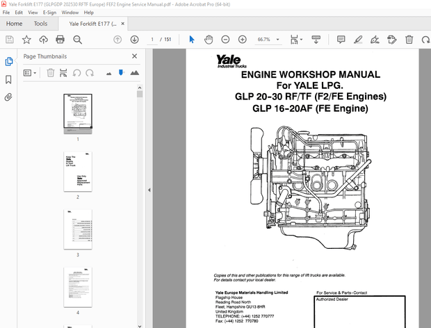 Yale Forklift E177 (GLPGDP 202530 RFTF Europe) FEF2 Engine Service Manual PDF