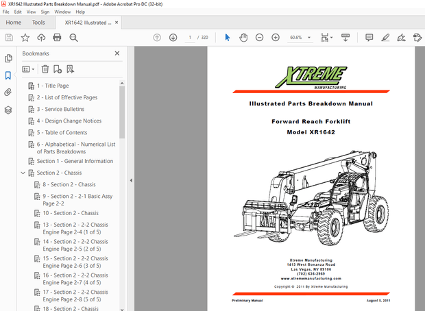Xtreme Telehandler XR1642 Forklift Parts Manual – PDF DOWNLOAD