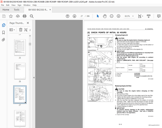 Kubota BX1850 BX2350 RCK48-18BX RCK54-23BX RCK60B-23BX RCK54P-23BX LA203 LA243 Shop Manual PDF