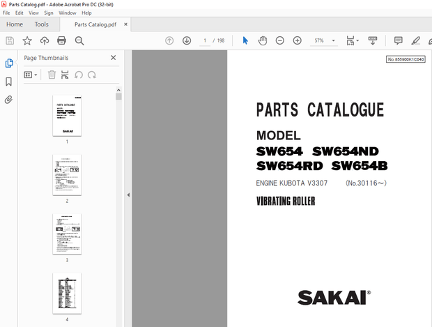 Sakai Vibrating Roller SW654 SW654ND SW654RD SW654B Parts Manual PDF