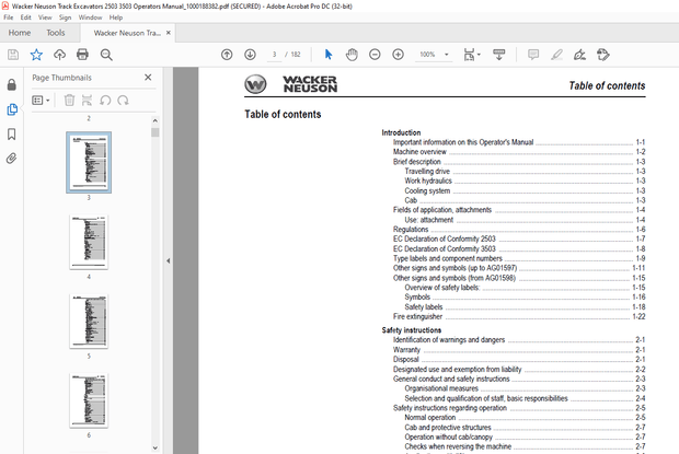 Wacker Neuson Track Excavators 2503 3503 Operators Manual_1000188382 – PDF DOWNLOAD