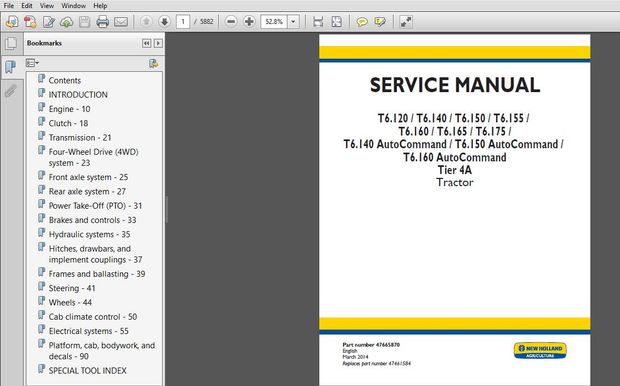 New Holland T6.120 T6.140 T6.150 T6.155 T6.160 T6.165AutoCommand Tractor Service Manual