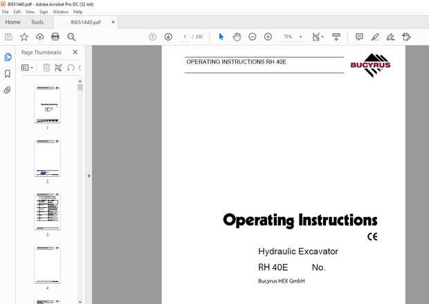 Cat Bucyrus RH 40E Hydraulic Excavator OPERATING INSTRUCTIONS MANUAL BI651440 – PDF DOWNLOAD
