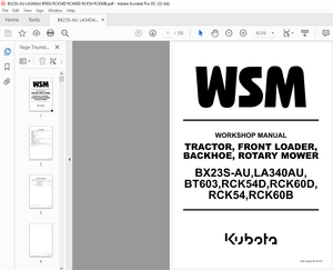 Kubota Tractor BX23S-AU Front LA340AU Backhoe BT603 Mower RCK54D RCK60D RCK54 RCK608 ShopManual PDF