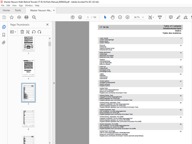 Wacker Neuson Walk-Behind Trowels CT 36-5A Parts Manual - PDF DOWNLOAD