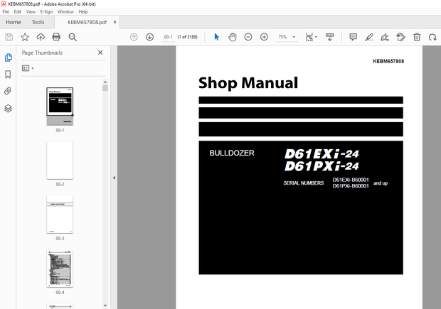 Komatsu D61EXi-24,D61PXi-24 Bulldozer Repair Service Manual KEBM657808  - PDF DOWNLOAD