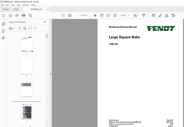 FENDT Large Square Baler 1290 UD Workshop Service Manual - PDF DOWNLOAD